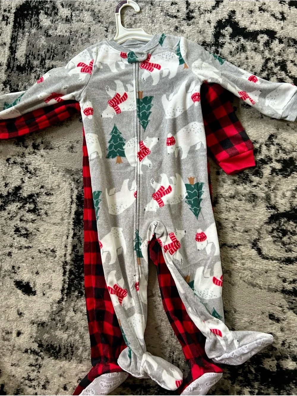 Carters Polar Bear & Moose Footed One-Piece Pajamas - Gray & Red